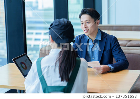 餐廳員工與經理開會 餐廳員工與經理開會 137351658
