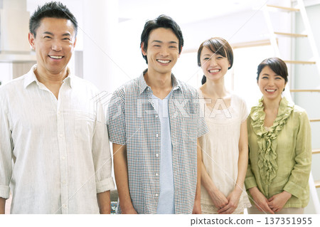 A smiling two-generation family standing close together A smiling two-generation family standing close together 137351955