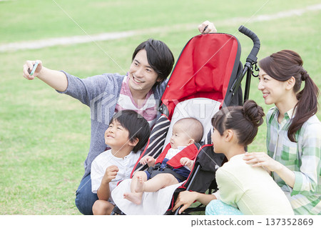 Family taking photos with a smartphone Family taking photos with a smartphone 137352869