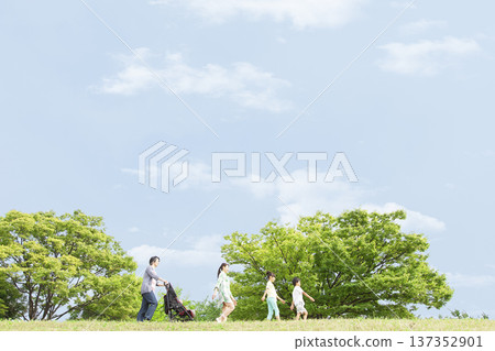 Families walking in the park Families walking in the park 137352901