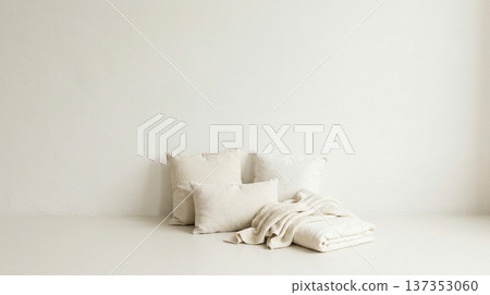 Minimalist background of natural cushions and blankets 137353060