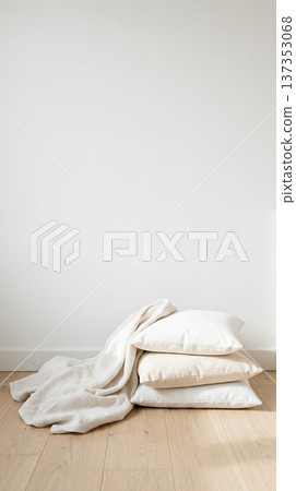 Minimalist background of natural cushions and blankets 137353068