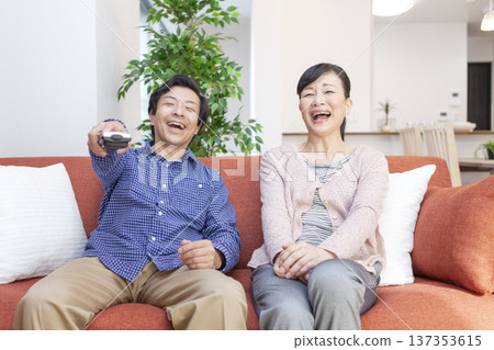 A couple looking at television 137353615