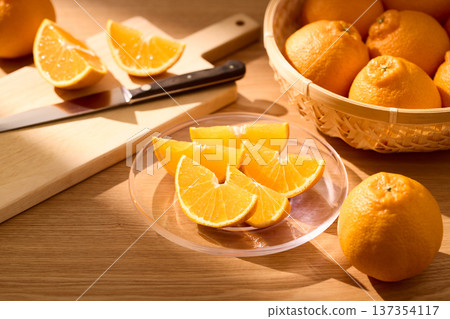 Dekopon served on a glass plate Dekopon served on a glass plate 137354117
