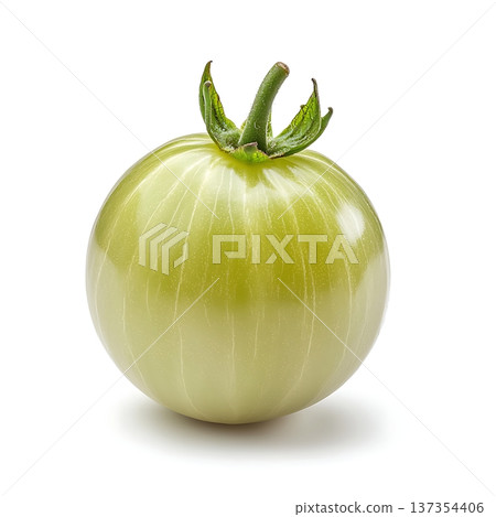 Fresh Green Tomato Isolated on White Background for Culinary and Gardening Purposes 137354406