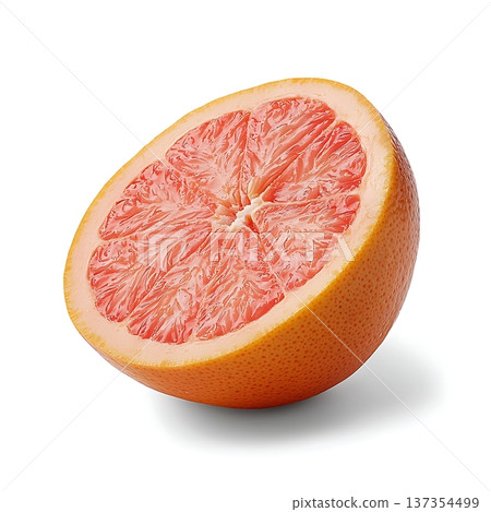 Fresh Pink Grapefruit Half on White Background with Juicy Segments Exposed and Vibrant Color 137354499