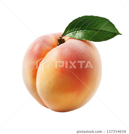 Fresh and Juicy Peach with Green Leaf Isolated on White Background 137354639