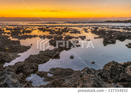 Yakushima's largest raised coral reef, dawn on Haruta Coast (winter) 137354832