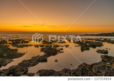 屋久島最大的隆起珊瑚礁，春田海岸的黎明（冬季） 137354834