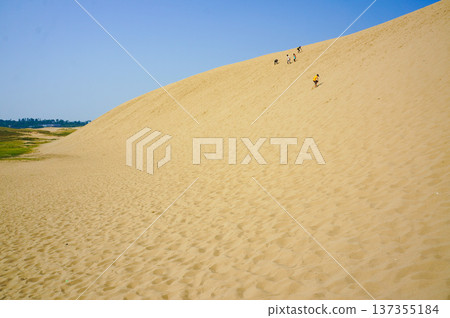 The vast landscape of Tottori Sand Dunes and people climbing them The vast landscape of Tottori Sand Dunes and people climbing them 137355184