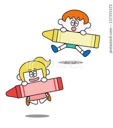 孩子們玩蠟筆的可愛插圖 137355372