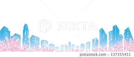 Illustration of a spring townscape with cherry blossoms in bloom. Illustration of a spring townscape with cherry blossoms in bloom. 137355451