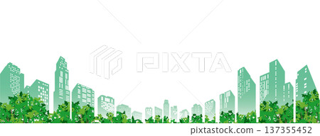 一幅綠意盎然、令人心曠神怡的城市景觀插圖。 137355452