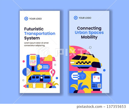 Futuristic Transportation System Social Media Vertical Banners Flat Cartoon Hand Drawn 137355653