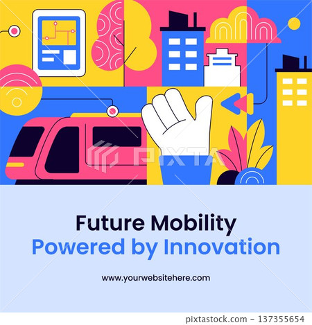 Flat Cartoon Hand Drawn Futuristic Transportation System Social Media Illustration Background 137355654