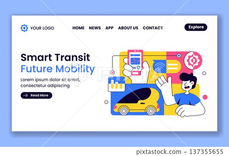 Futuristic Transportation System Social Media Landing Page Flat Cartoon Hand Drawn 137355655