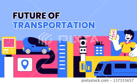 Futuristic Transportation System Social Media Thumbnail Flat Cartoon Hand Drawn Background 137355657