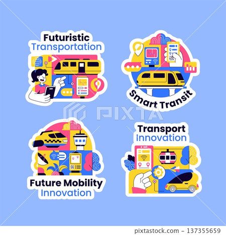 Futuristic Transportation System Social Media Label Flat Cartoon Hand Drawn Background 137355659
