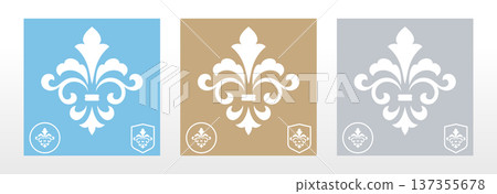 Colored set of royal lily . Heraldic sign, logo, design element, decoration. Graphic vector pattern Colored set of royal lily . Heraldic sign, logo, design element, decoration. Graphic vector pattern 137355678