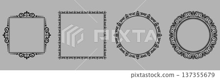 Set of decorative frames Elegant vector element for design in Eastern style, place for text. Floral black and gray frames. Lace illustration for invitations and greeting cards Set of decorative frames Elegant vector element for design in Eastern style, place for text. Floral black and gray frames. Lace illustration for invitations and greeting cards 137355679