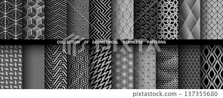 Geometric set of seamless black and gray patterns. Simple vector graphics 137355680