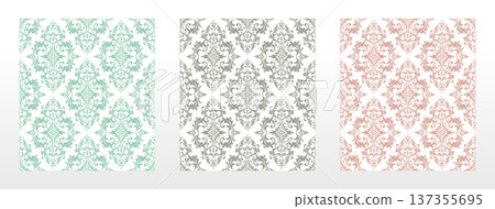 Wallpapers in the style of Baroque.. Set of colored floral ornaments. Seamless vector backgrounds Graphic patterns for fabric, wallpaper, packaging. Ornate Damask flower illustration Wallpapers in the style of Baroque.. Set of colored floral ornaments. Seamless vector backgrounds Graphic patterns for fabric, wallpaper, packaging. Ornate Damask flower illustration 137355695