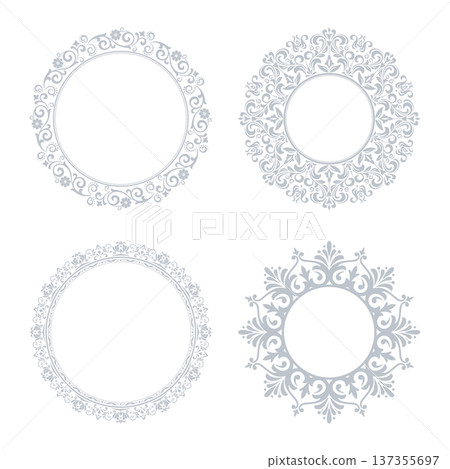 Set of decorative frames Elegant vector element for design in Eastern style, place for text. Floral gray and white frames. Lace illustration for invitations and greeting cards 137355697