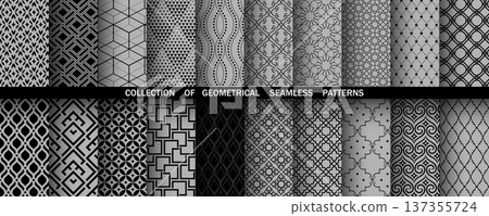 Geometric set of seamless black and gray patterns. Simple vector graphics Geometric set of seamless black and gray patterns. Simple vector graphics 137355724