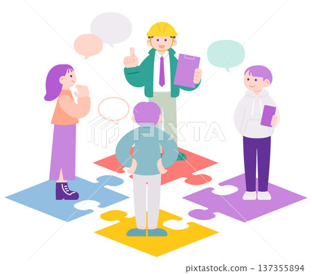 人們討論拼圖遊戲的畫面，象徵社群與合作 137355894