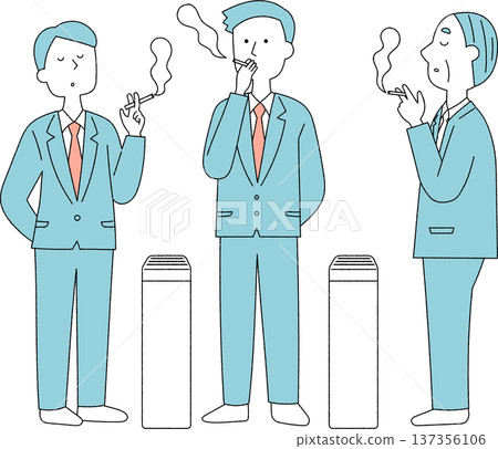 男上班族在吸煙區吸煙，單色 137356106