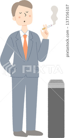 A young male office worker smoking a cigarette in the smoking area A young male office worker smoking a cigarette in the smoking area 137356107