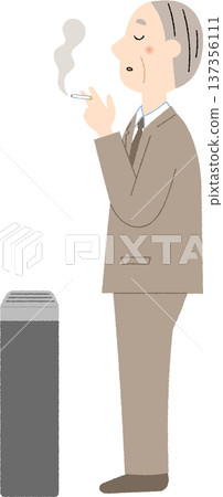 An elderly male office worker smoking in a smoking area An elderly male office worker smoking in a smoking area 137356111