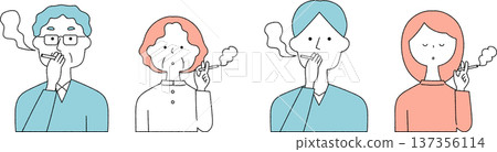 四位男女，老少皆有，正在吸煙，單色 137356114