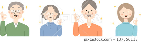 一組男女做出OK手勢的插圖 137356115