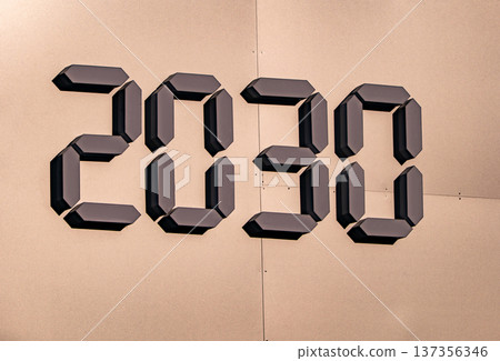 2030 digital display indicating future, target, deadline, and upcoming year 137356346