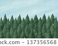 春季風景插圖，描繪了雪松林和散落的花粉 137356568