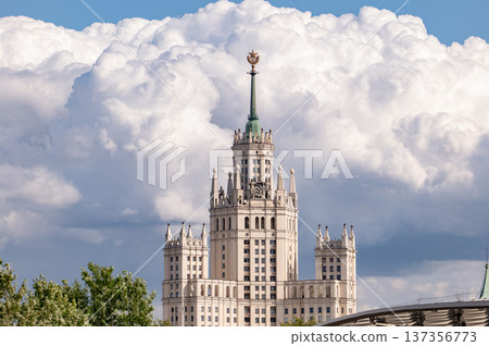 Kotelnicheskaya Embankment Building in Moscow with a dramatic cloudy sky Kotelnicheskaya Embankment Building in Moscow with a dramatic cloudy sky 137356773