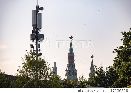 Moscow Kremlin towers and cellular antenna contrasting old and new technology Moscow Kremlin towers and cellular antenna contrasting old and new technology 137356828