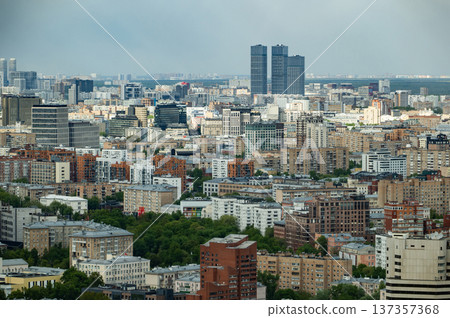 Moscow urban sprawl establishing a modern cityscape with residential and commercial buildings Moscow urban sprawl establishing a modern cityscape with residential and commercial buildings 137357368