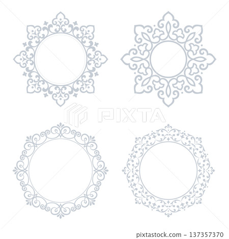 Set of decorative frames Elegant vector element for design in Eastern style, place for text. Floral gray and white frames. Lace illustration for invitations and greeting cards 137357370