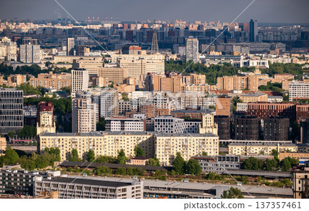 Moscow city skyline featuring buildings, urban architecture, and residential areas in Russia 137357461