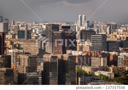 Moscow city skyline featuring numerous modern buildings and residential urban area Moscow city skyline featuring numerous modern buildings and residential urban area 137357508