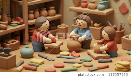 Craftsmen working at a pottery class 137357953