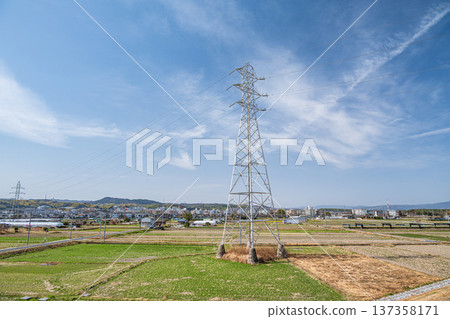 A steel tower standing in the countryside, Kyotanabe City, Kyoto Prefecture A steel tower standing in the countryside, Kyotanabe City, Kyoto Prefecture 137358171