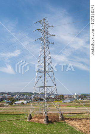 A steel tower standing in the countryside, Kyotanabe City, Kyoto Prefecture A steel tower standing in the countryside, Kyotanabe City, Kyoto Prefecture 137358172