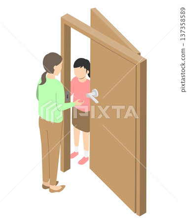 Worried mother and welcoming child into the room - Isometric 137358589