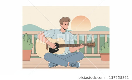 Man Playing Guitar on Balcony 137358821