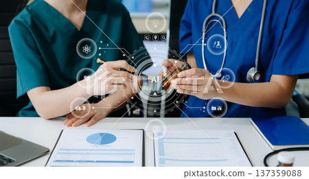 AI, deep learning, and digital healthcare advancements.Medical worker with virtual medical revolution AI, deep learning, and digital healthcare advancements.Medical worker with virtual medical revolution 137359088