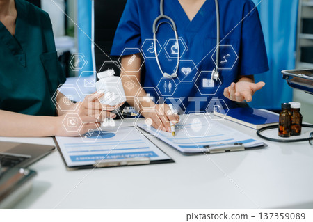 AI, deep learning, and digital healthcare advancements.Medical worker with virtual medical revolution AI, deep learning, and digital healthcare advancements.Medical worker with virtual medical revolution 137359089