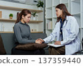 Mental Health Support. Doctor comforting a distressed patient during a consultation. 137359440